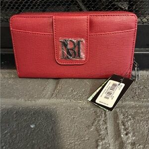 Badgley Mischka Red Textured Zip Wallet with Logo